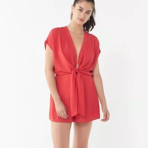 URBAN OUTFITTERS Red Tie Front Plunging Romper Small